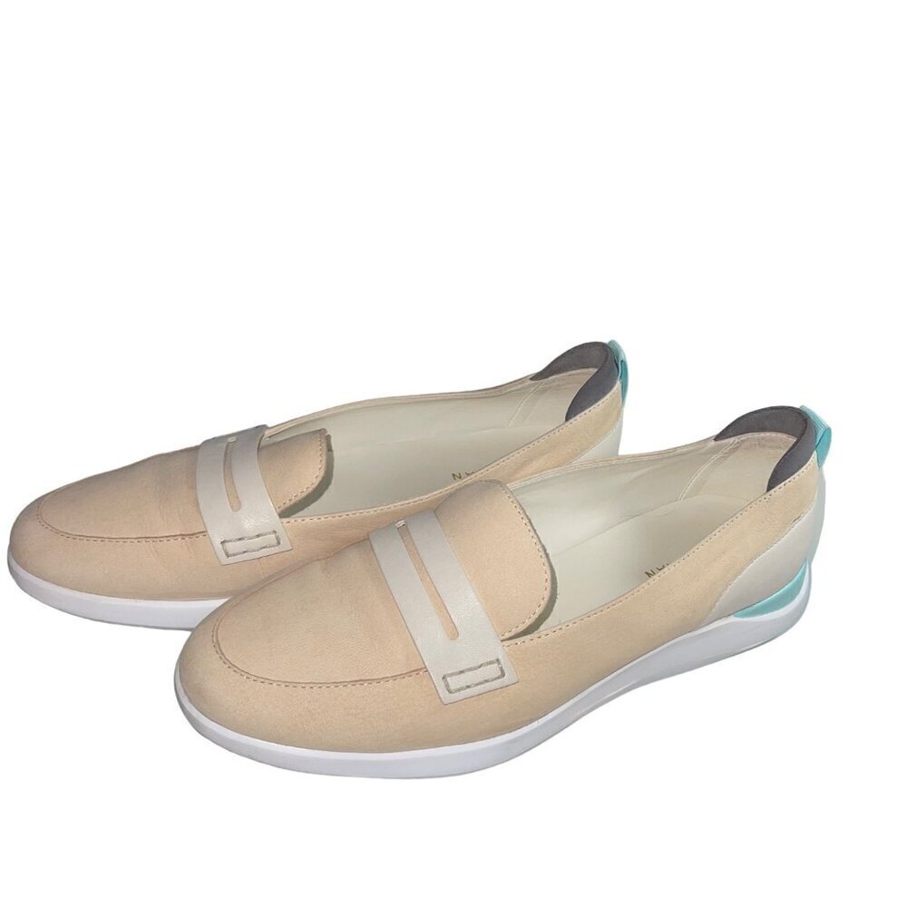 Cole Haan Womens Loafers Size 8 Cream Leather Accents Essex Penny Slip On